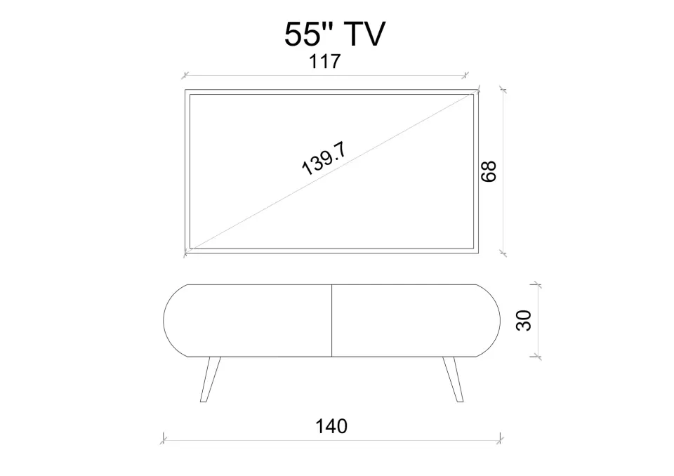 Regulus Mdf 2 Kapaklı Ahşap Ayaklı Country Tv Ünitesi 140 cm (4 renk seçeneği) SİYAH
