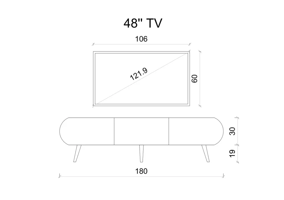 Regulus Mdf 3 Kapaklı Ahşap Ayaklı Country Tv Ünitesi 180 cm (4 renk seçeneği) GRİ