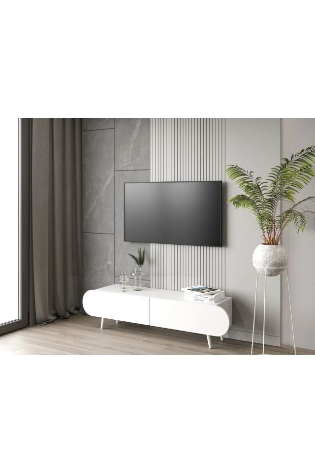 Regulus Mdf 2 Kapaklı Ahşap Ayaklı Country Tv Ünitesi 160 cm (4 renk seçeneği) BEYAZ