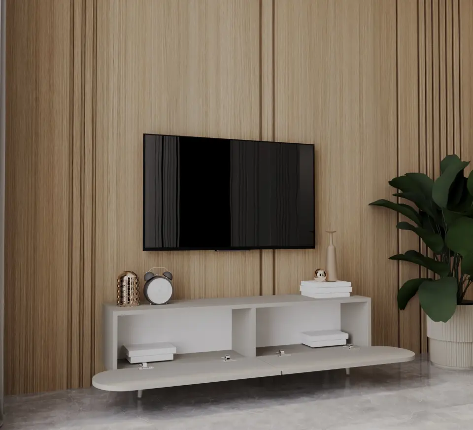 Regulus Mdf 2 Kapaklı Ahşap Ayaklı Country Tv Ünitesi 160 cm (4 renk seçeneği) KUM TAŞI
