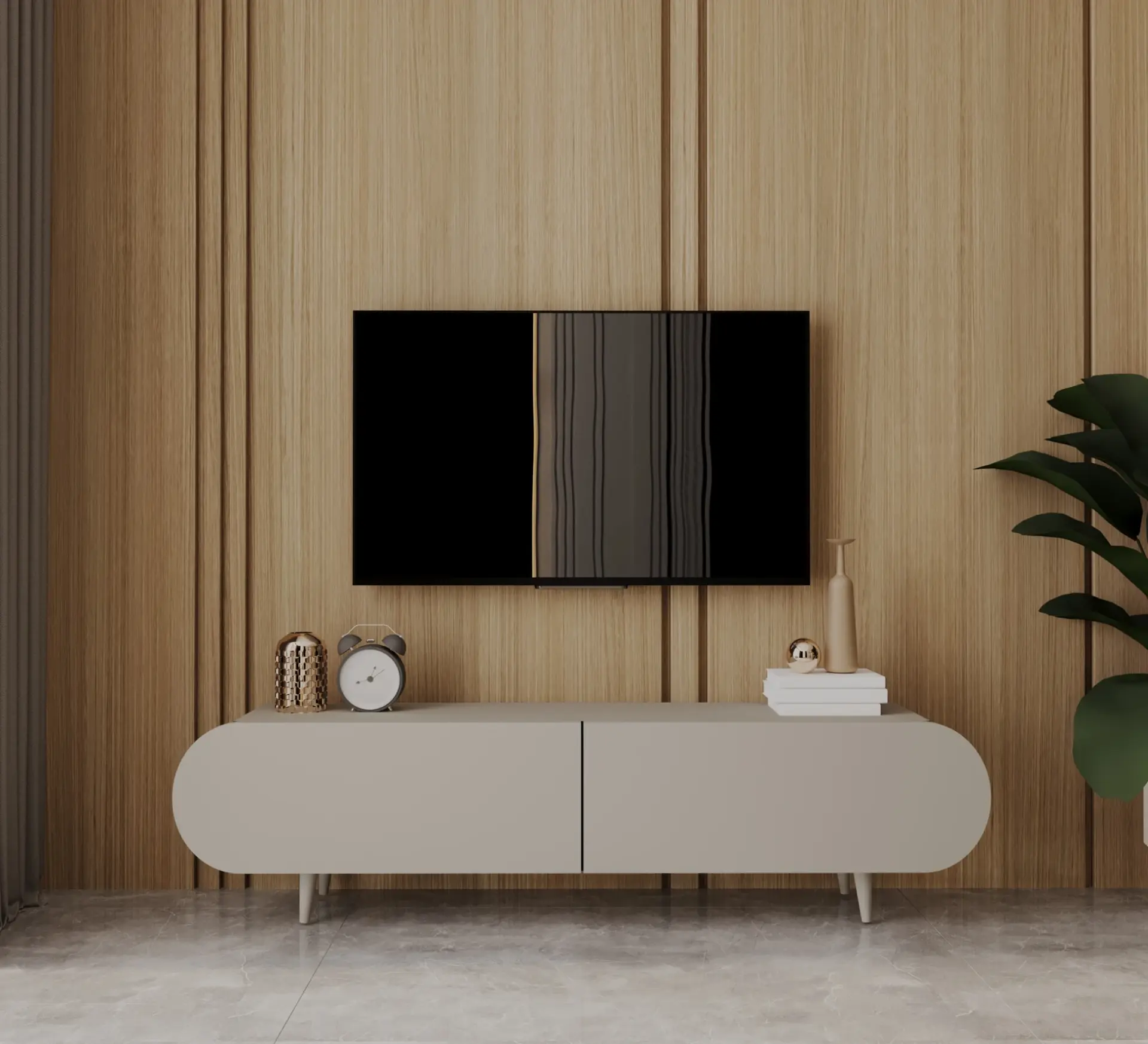Regulus Mdf 2 Kapaklı Ahşap Ayaklı Country Tv Ünitesi 160 cm (4 renk seçeneği) KUM TAŞI