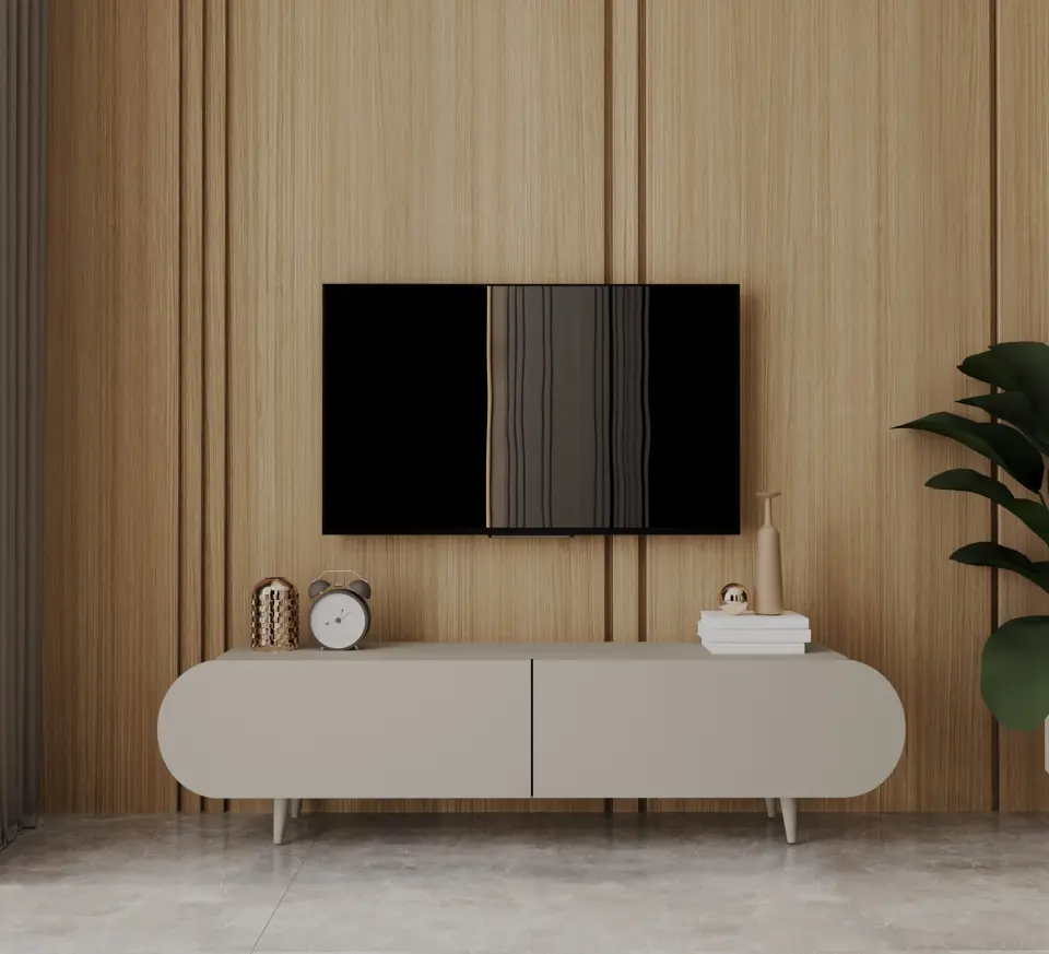 Regulus Mdf 2 Kapaklı Ahşap Ayaklı Country Tv Ünitesi 160 cm (4 renk seçeneği) KUM TAŞI
