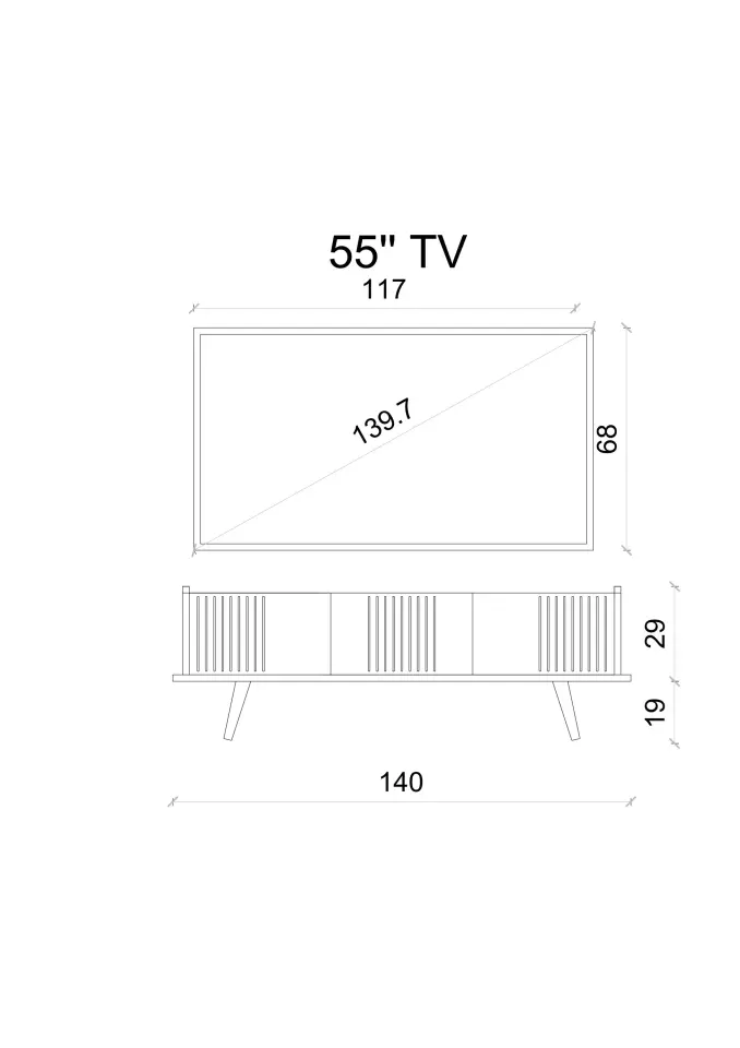 SPİCA SAFİR MEŞE RENGİ MDF AHŞAP AYAKLI TV ÜNİTESİ (140 cm,160 cm,180 cm,) 140 CM