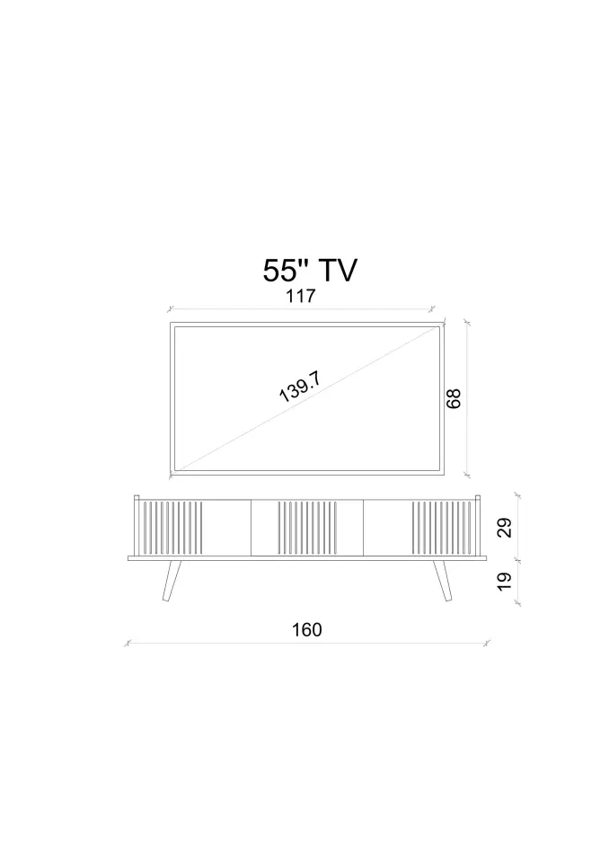 SPİCA SAFİR MEŞE RENGİ MDF AHŞAP AYAKLI TV ÜNİTESİ (140 cm,160 cm,180 cm,) 160 CM
