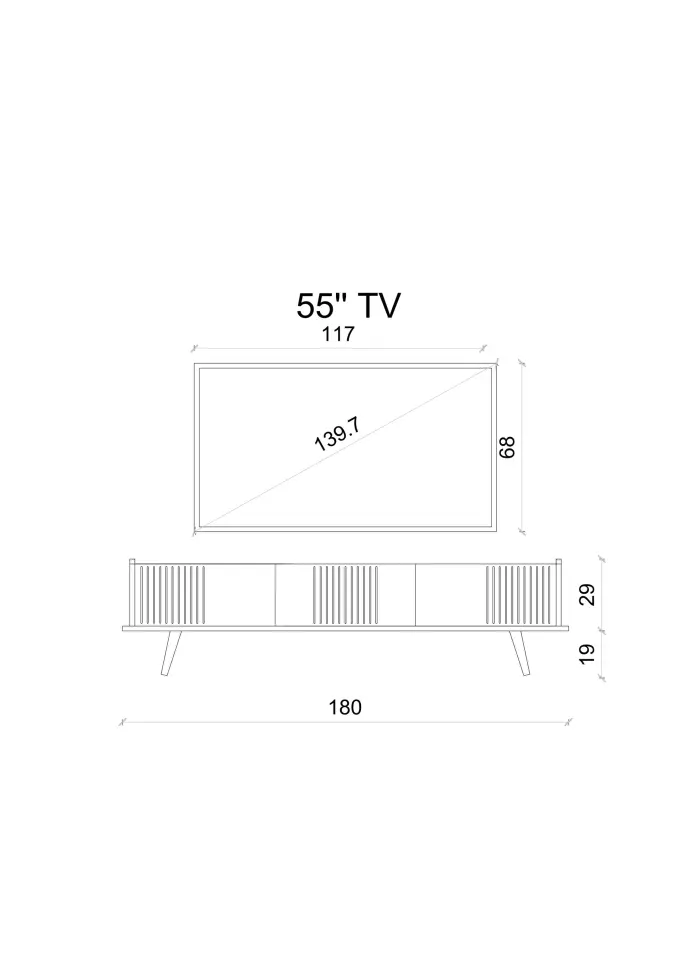 SPİCA SAFİR MEŞE RENGİ MDF AHŞAP AYAKLI TV ÜNİTESİ (140 cm,160 cm,180 cm,) 180 CM