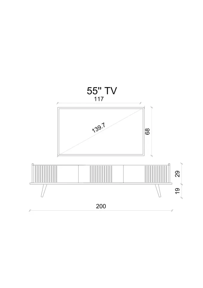 SPİCA SAFİR MEŞE RENGİ MDF AHŞAP AYAKLI TV ÜNİTESİ (140 cm,160 cm,180 cm,) 200 CM