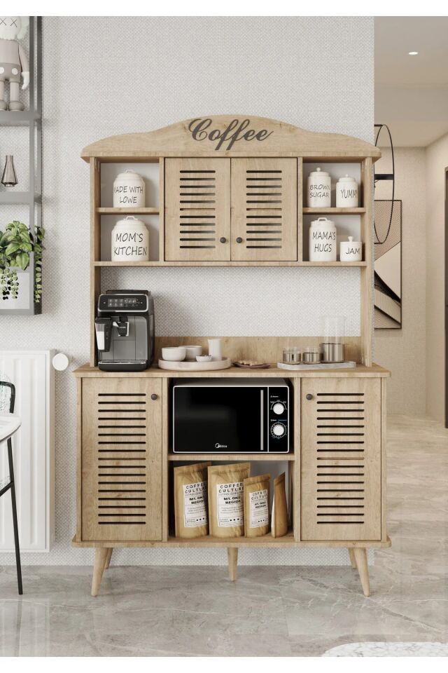 Avior 120 cm Kahve Köşesi MDF Kapaklı ve Raflı