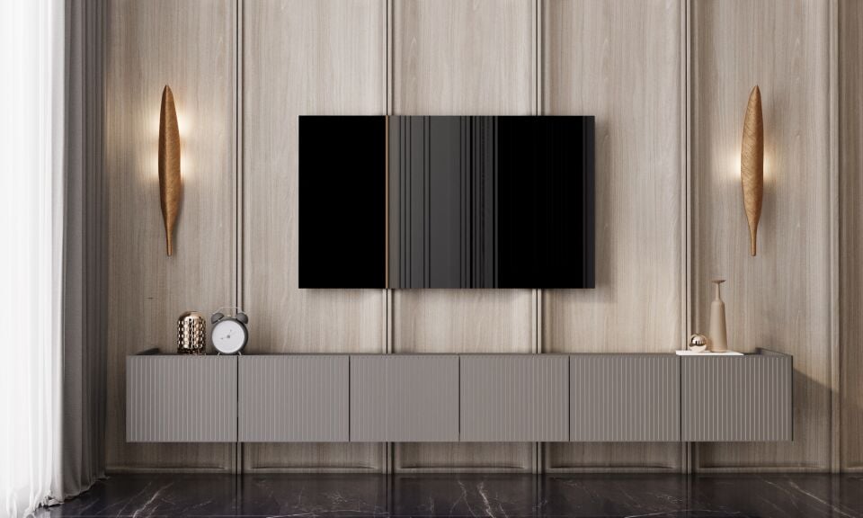 Capella Tv Ünitesi 240 cm duvara monte kapaklı raflı MDF (4 renk seçeneği)