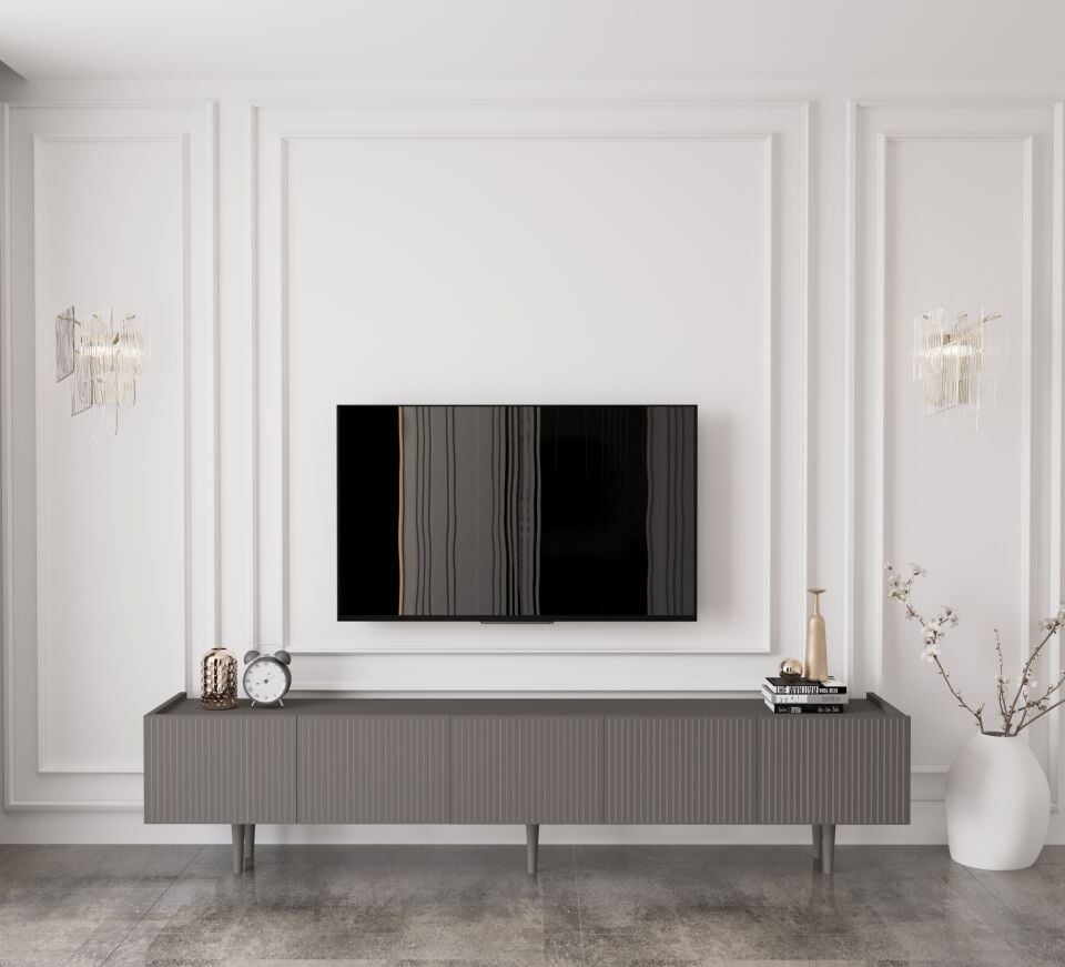 Capella Tv Ünitesi 200 cm ayaklı kapaklı raflı MDF (4 renk seçeneği)