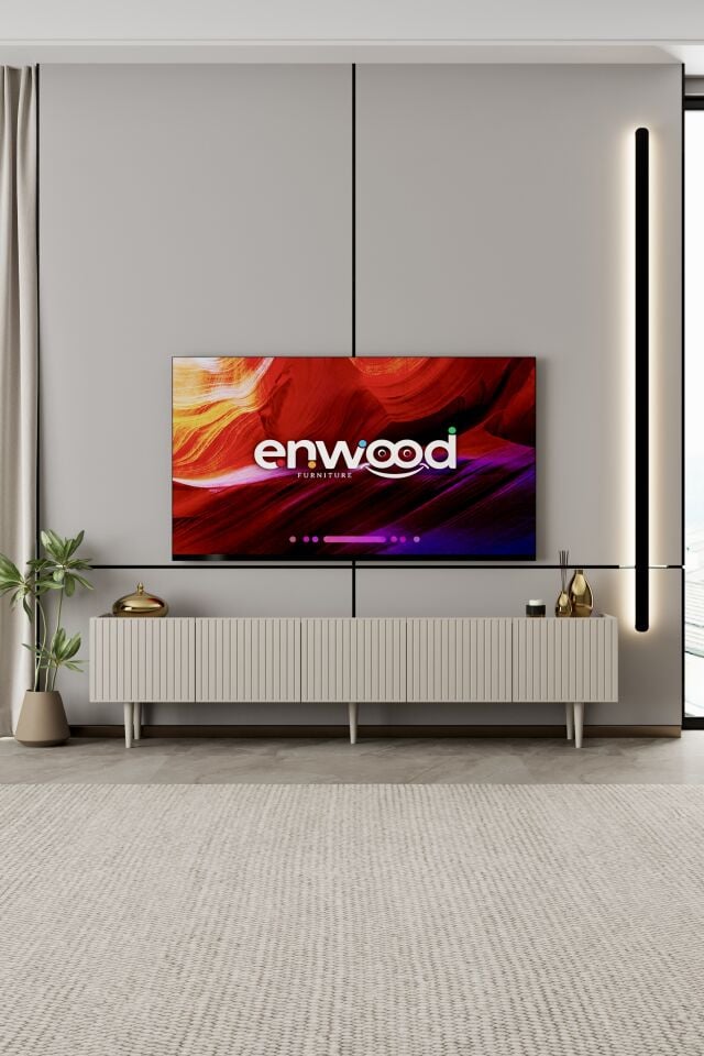 Capella 200 cm Ahşap Ayaklı TV Ünitesi | 5 Kapaklı MDF