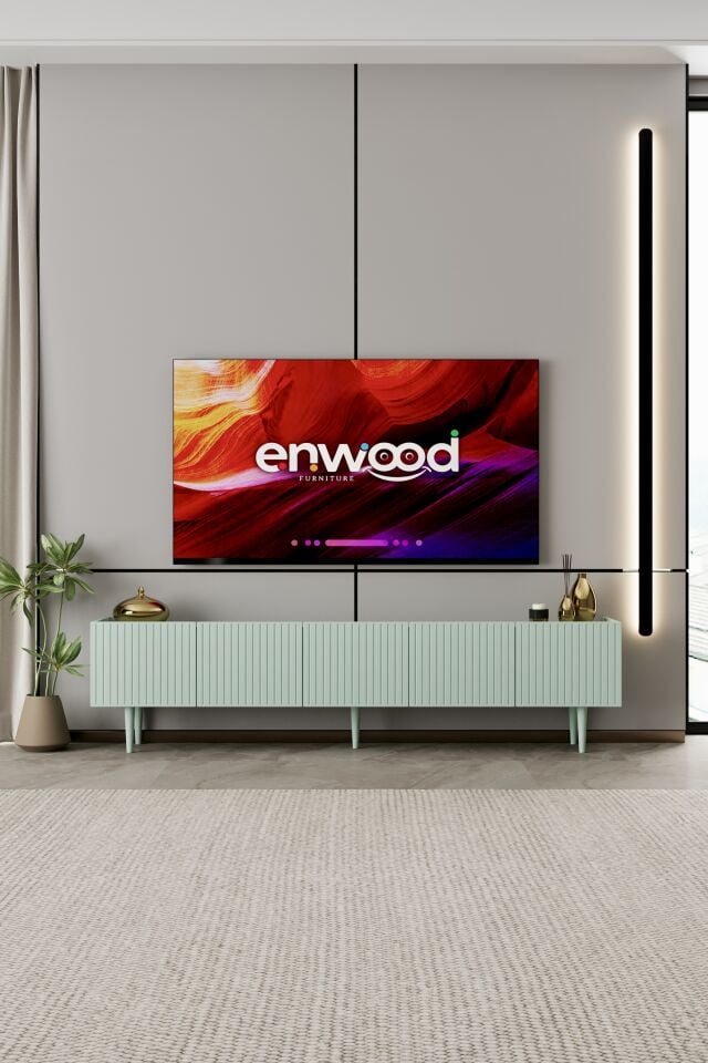 Capella 200 cm Ahşap Ayaklı TV Ünitesi | 5 Kapaklı MDF