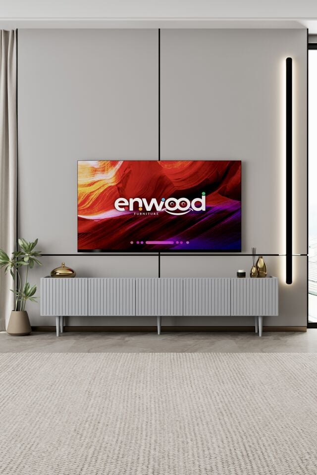 Capella 200 cm Ahşap Ayaklı TV Ünitesi | 5 Kapaklı MDF