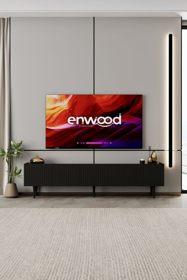 Capella 200 cm Ahşap Ayaklı TV Ünitesi | 5 Kapaklı MDF