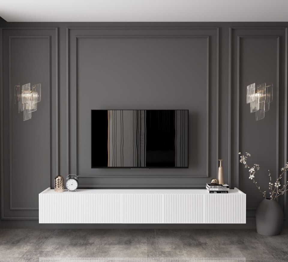 Capella Tv Ünitesi 200 cm duvara monte kapaklı raflı MDF (4 renk seçeneği)