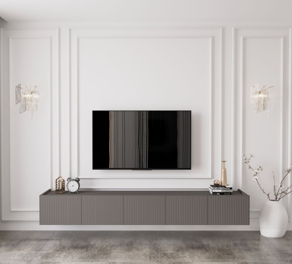 Capella Tv Ünitesi 200 cm duvara monte kapaklı raflı MDF (4 renk seçeneği)