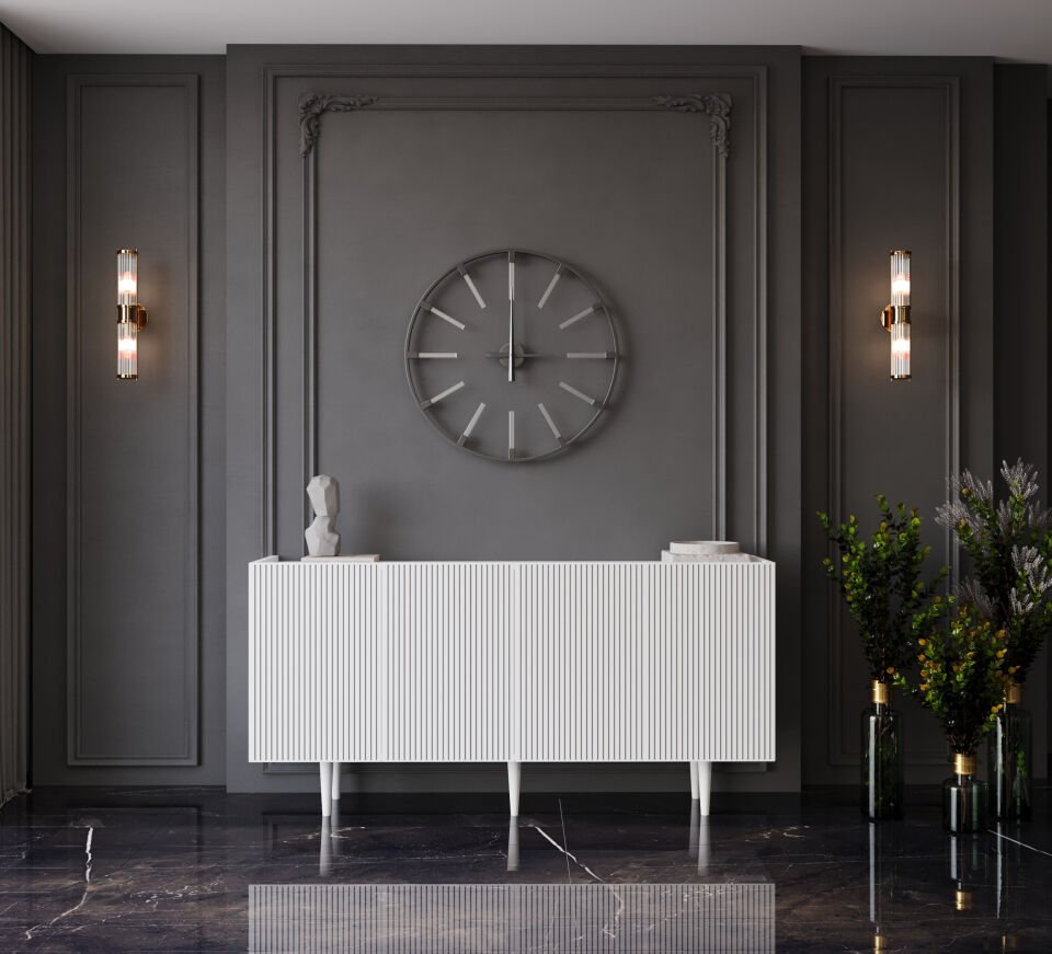 Capella Mdf 3 Kapaklı Raflı Ahşap Ayaklı 120 cm Konsol (4 renk seçeneği)