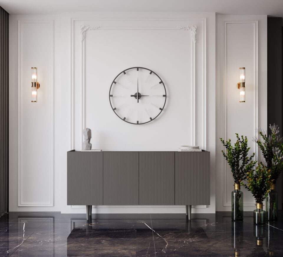 Capella Mdf 4 Kapaklı Raflı Ahşap Ayaklı 160 cm Konsol (4 renk seçeneği)