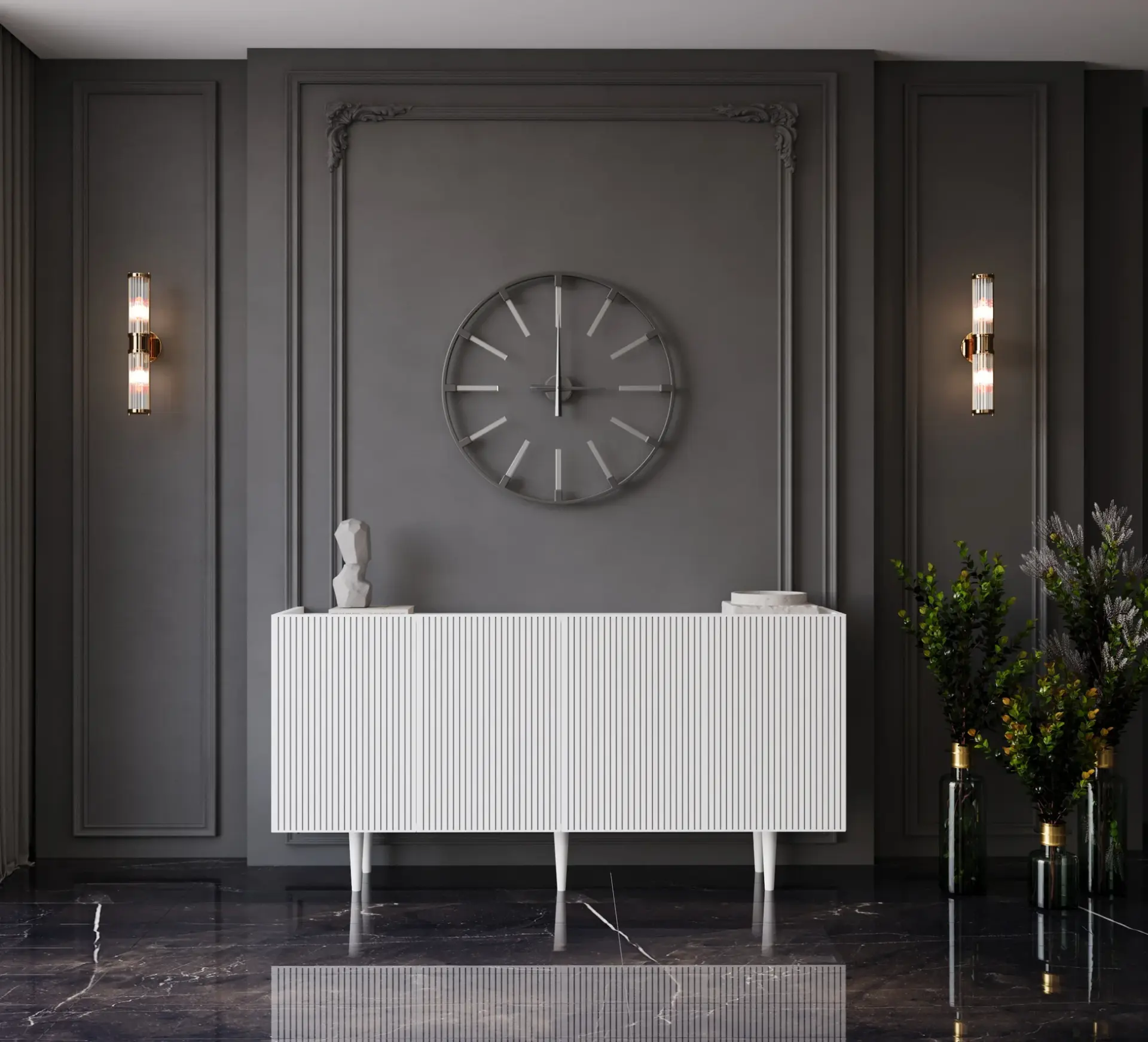 Capella Mdf 4 Kapaklı Raflı Ahşap Ayaklı 160 cm Konsol (4 renk seçeneği)