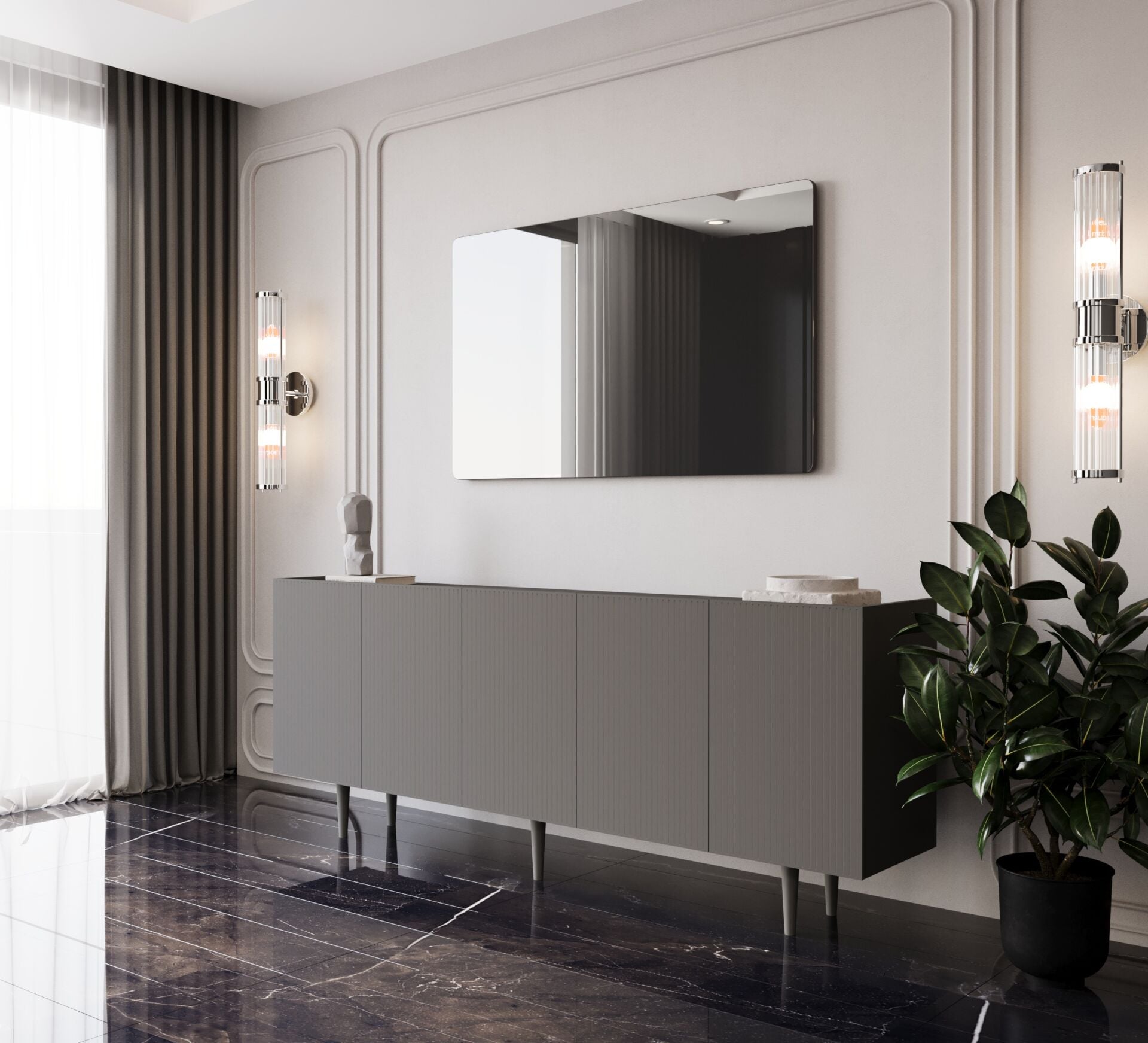 Capella Mdf 5 Kapaklı Raflı Ahşap Ayaklı 180 cm Konsol (4 renk seçeneği)