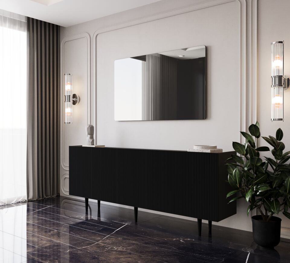 Capella 180 cm Ahşap Ayaklı Konsol | Raflı 5 Kapaklı MDF