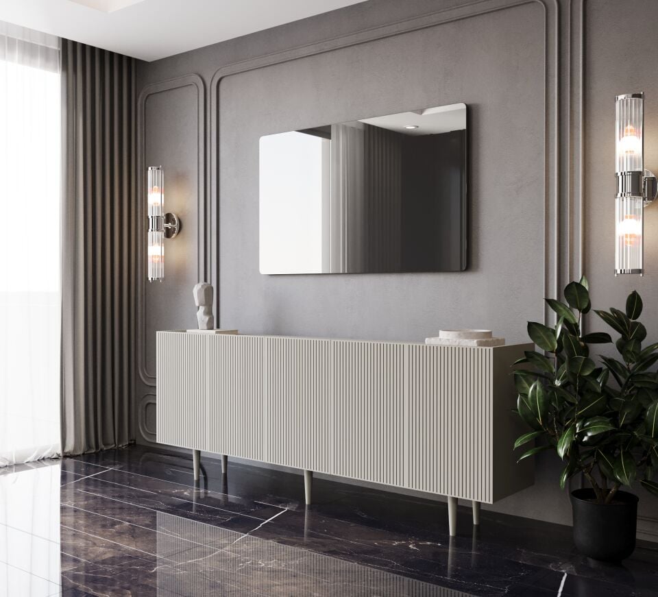 Capella Mdf 5 Kapaklı Raflı Ahşap Ayaklı 180 cm Konsol (4 renk seçeneği)