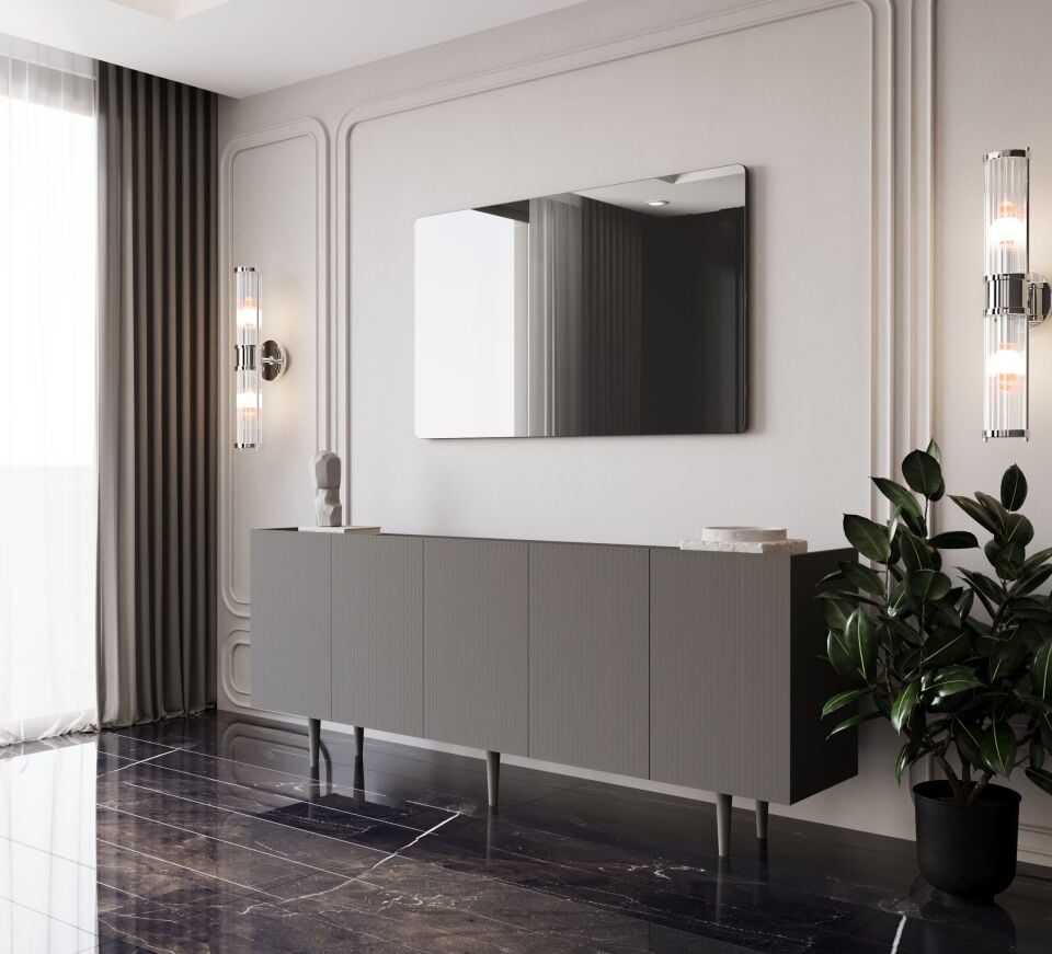 Capella Mdf 5 Kapaklı Raflı Ahşap Ayaklı 200 cm Konsol (4 renk seçeneği)