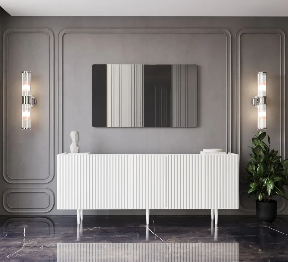 Capella Mdf 5 Kapaklı Raflı Ahşap Ayaklı 200 cm Konsol