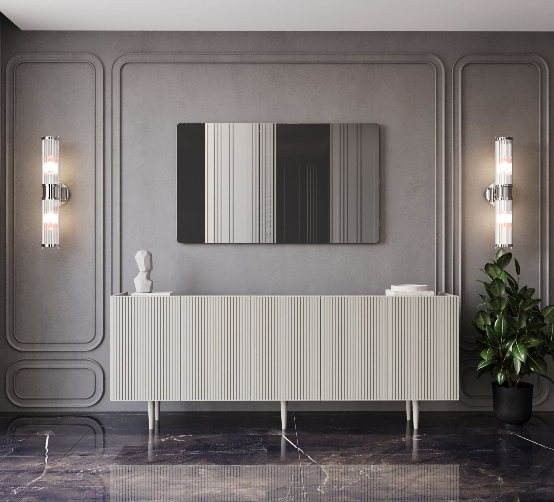 Capella Mdf 5 Kapaklı Raflı Ahşap Ayaklı 200 cm Konsol (4 renk seçeneği)