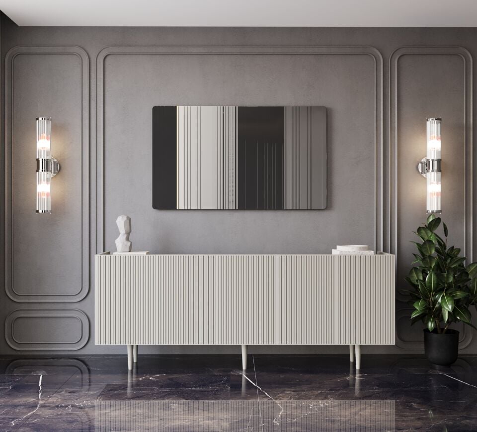 Capella 200 cm Ahşap Ayaklı Konsol | Raflı 5 Kapaklı MDF