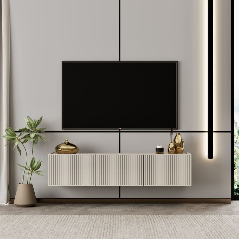 Capella Tv Ünitesi 120 cm duvara monte kapaklı raflı MDF (6 renk seçeneği)