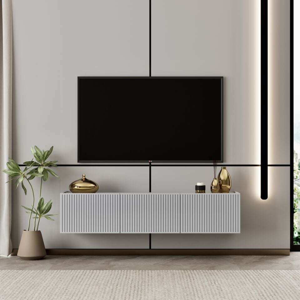 Capella Tv Ünitesi 120 cm duvara monte kapaklı raflı MDF (6 renk seçeneği)