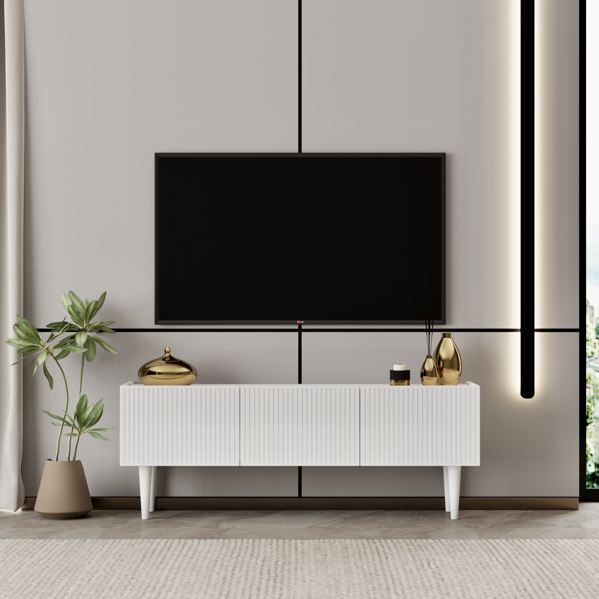 Capella Tv Ünitesi 120 cm ayaklı kapaklı raflı MDF (6 renk seçeneği)