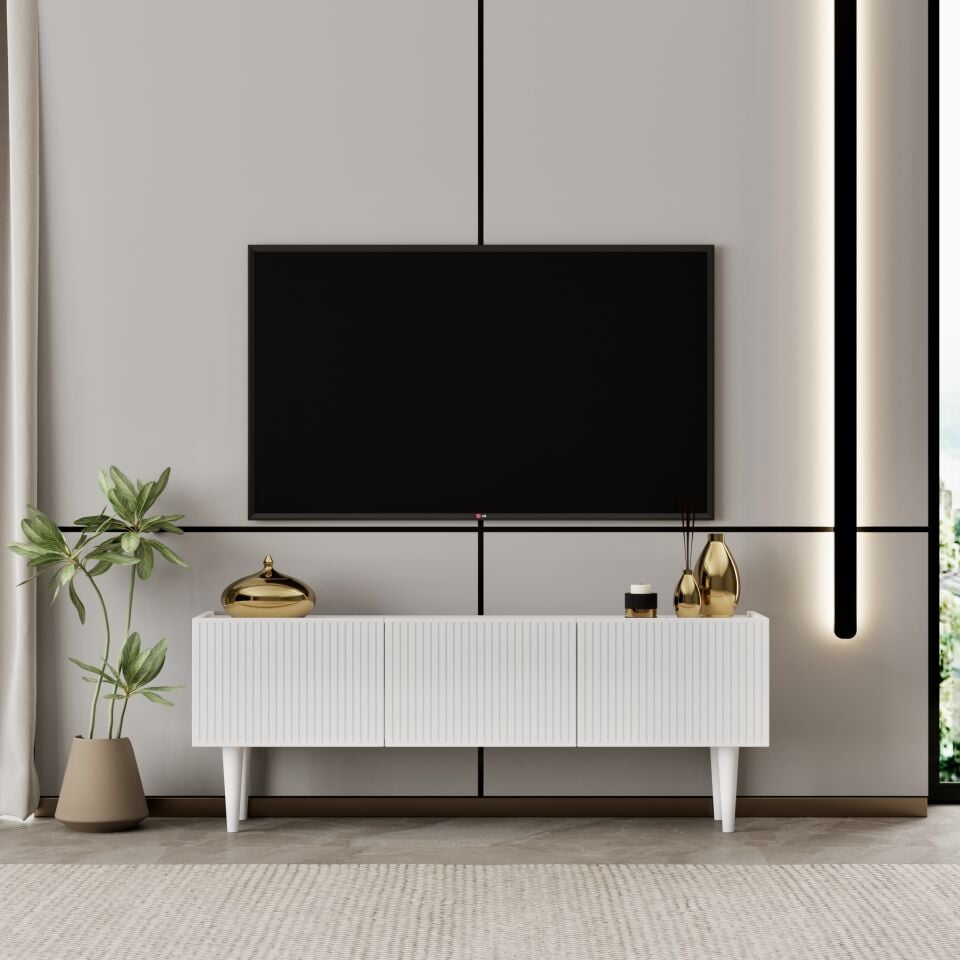 Capella Tv Ünitesi 120 cm ayaklı kapaklı raflı MDF (6 renk seçeneği)