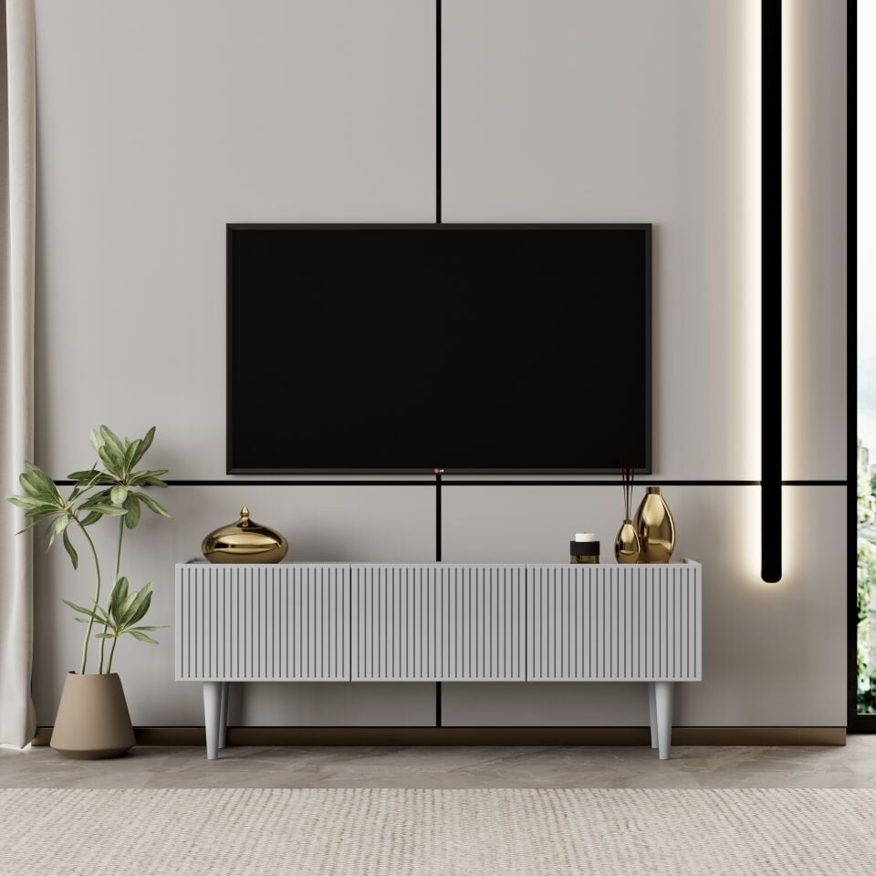 Capella Tv Ünitesi 120 cm ayaklı kapaklı raflı MDF (6 renk seçeneği)