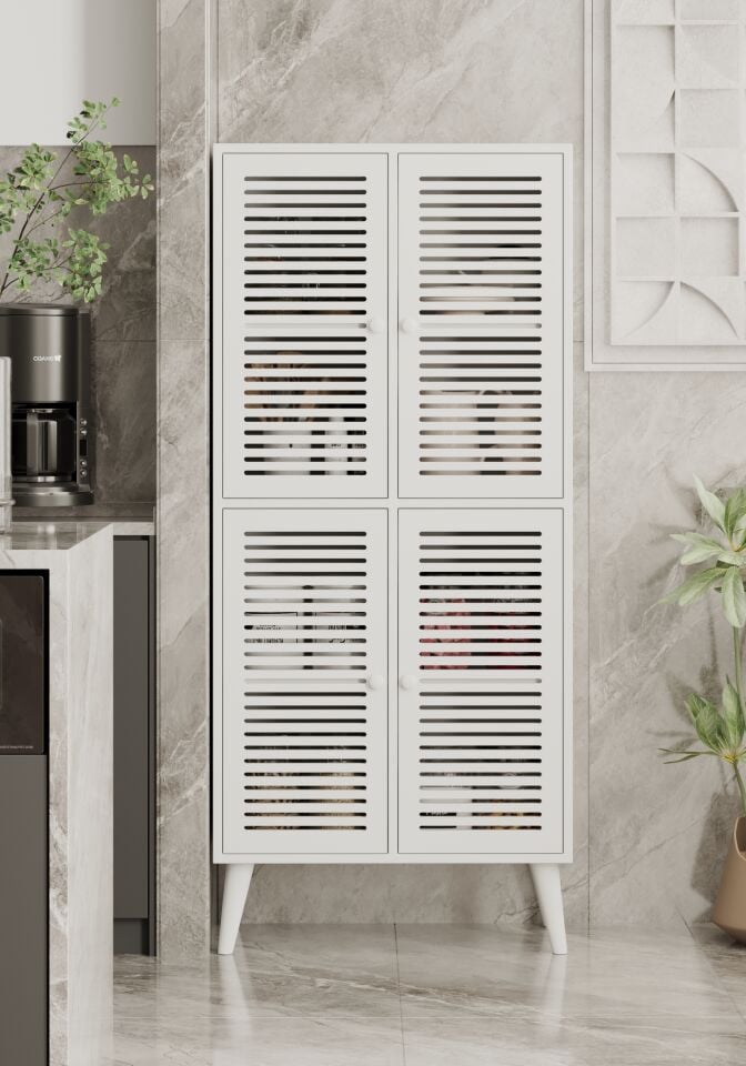 Deneb 4 Kapaklı (panjur kapak) Ahşap Ayaklı Kiler Dolabı (6 renk seçeneği)