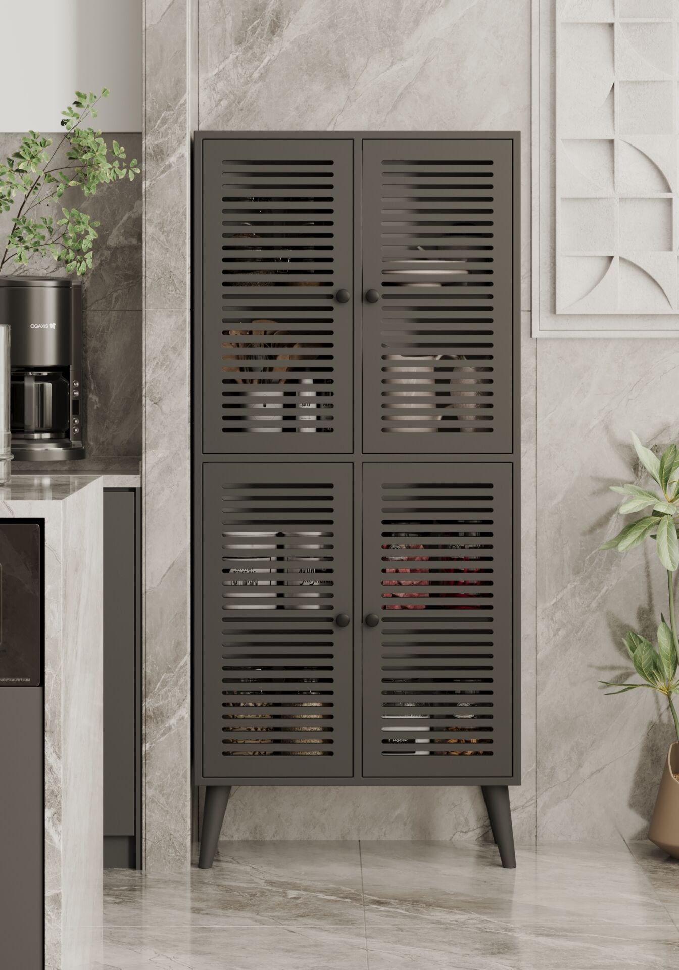 Deneb 4 Kapaklı (panjur kapak) Ahşap Ayaklı Kiler Dolabı (6 renk seçeneği)