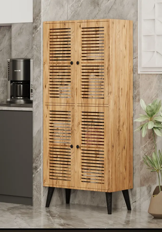 Deneb 4 Kapaklı (panjur kapak) Ahşap Ayaklı Kiler Dolabı (6 renk seçeneği)
