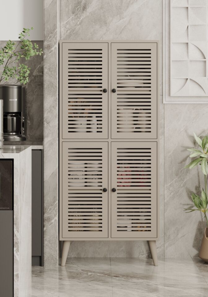 Deneb 4 Kapaklı (panjur kapak) Ahşap Ayaklı Kiler Dolabı (6 renk seçeneği)