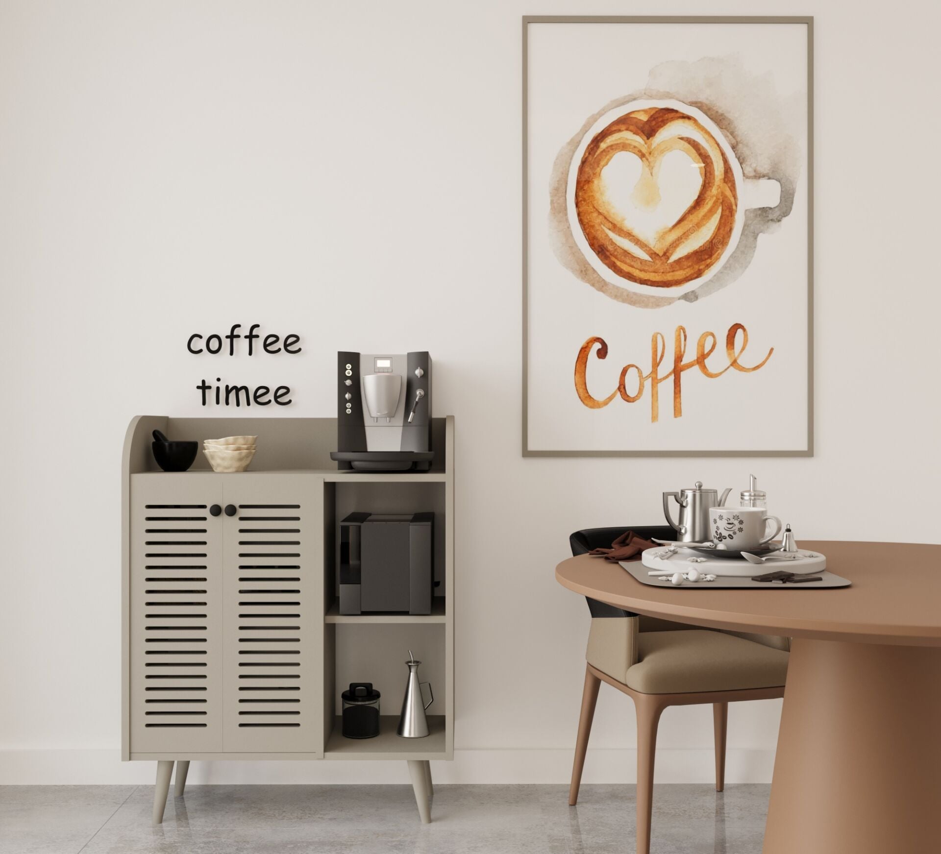 Magnetar Kahve Köşesi MDF Ahşap Ayaklı Panjur Kapaklı-raflı (5 renk seçeneği)