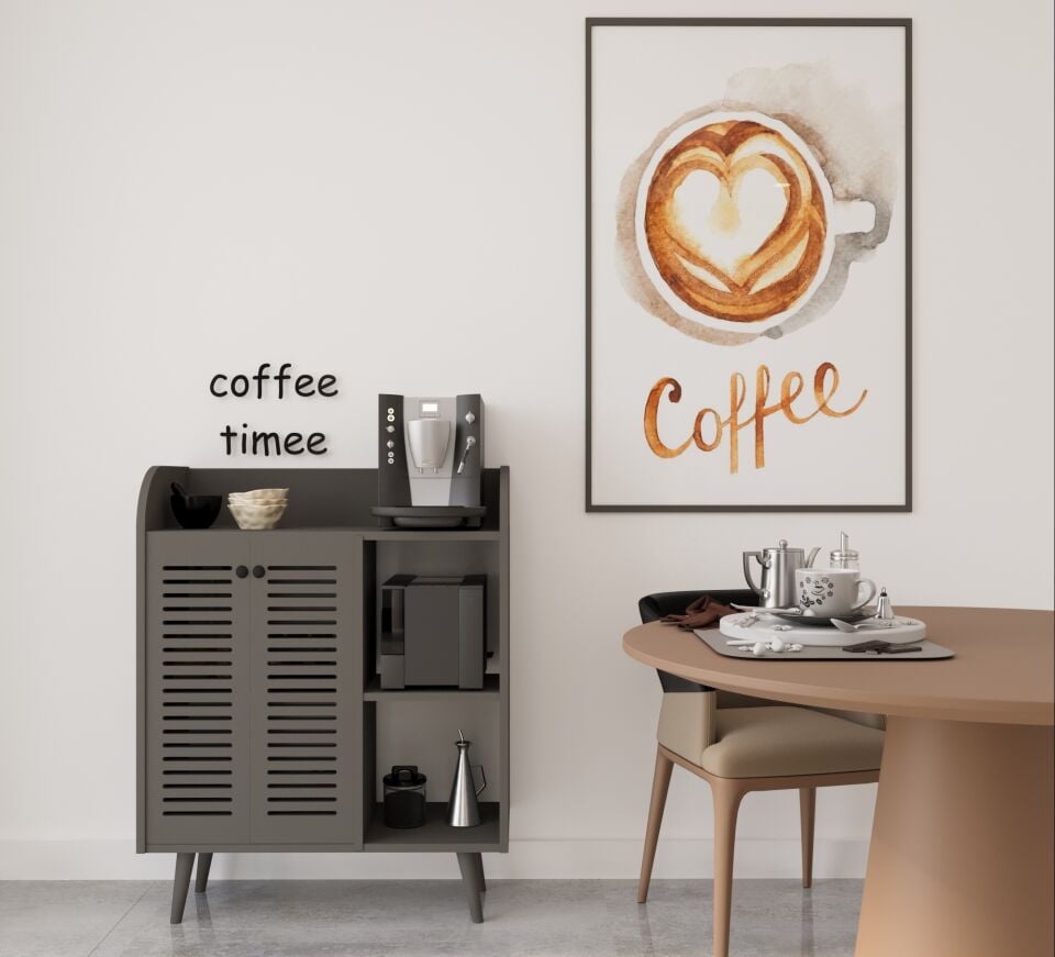 Magnetar Kahve Köşesi MDF Ahşap Ayaklı Panjur Kapaklı-raflı (5 renk seçeneği)