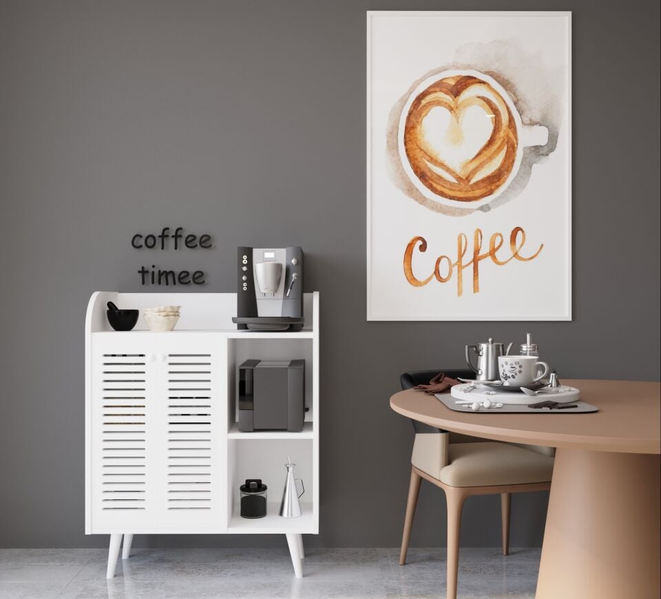 Magnetar Kahve Köşesi MDF Ahşap Ayaklı Panjur Kapaklı-raflı (5 renk seçeneği)