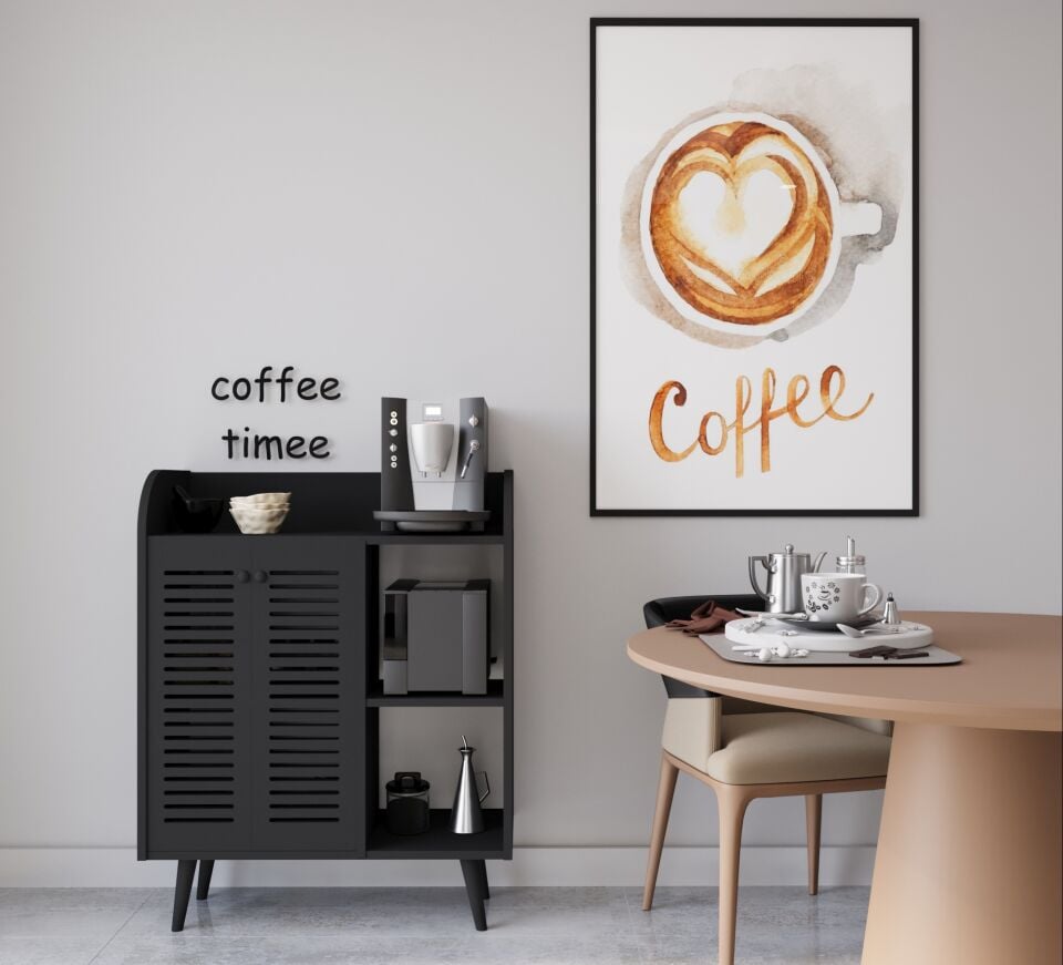 Magnetar Kahve Köşesi MDF Ahşap Ayaklı Panjur Kapaklı-raflı (5 renk seçeneği)