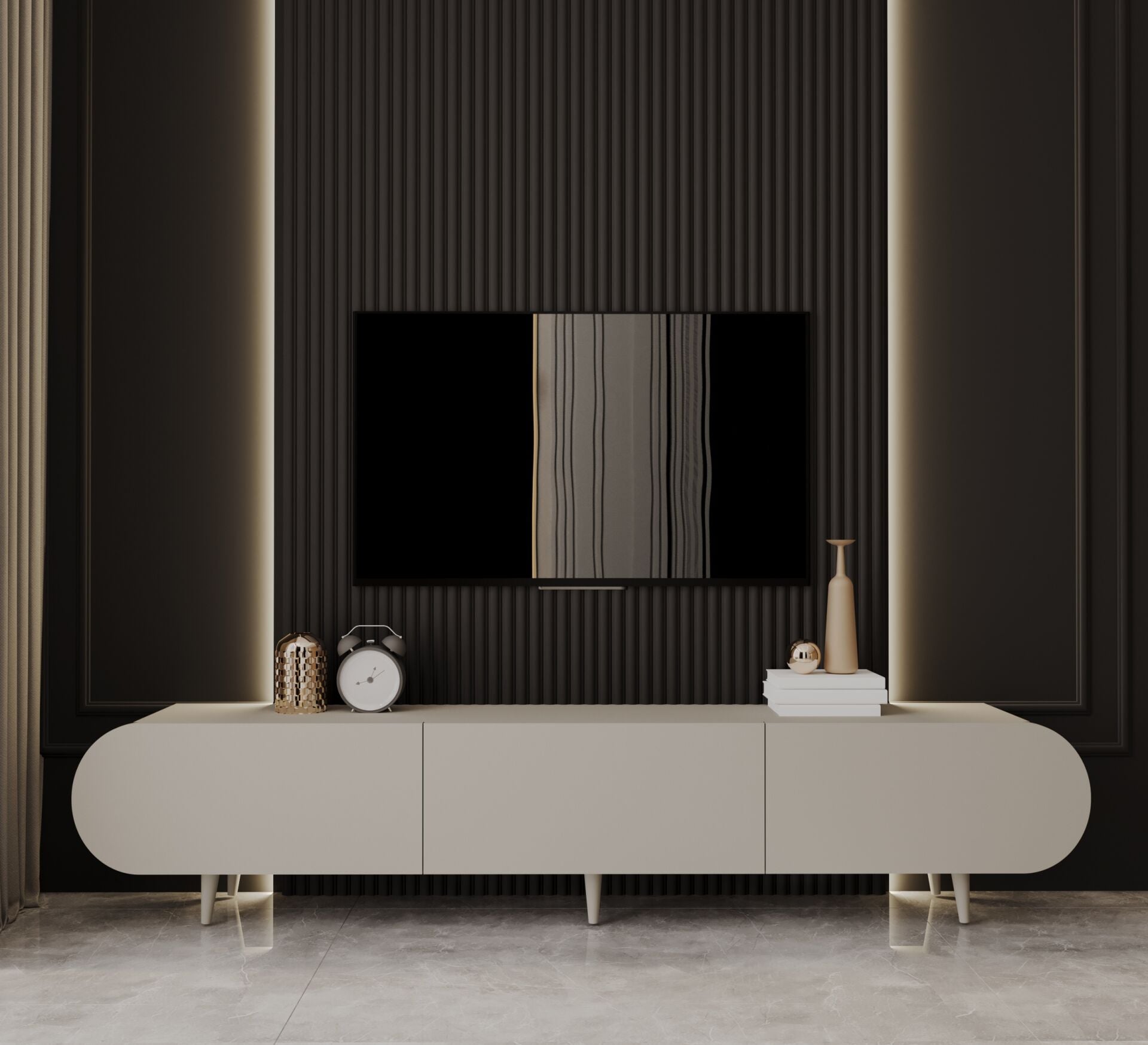 Regulus Mdf 3 Kapaklı Ahşap Ayaklı Country Tv Ünitesi 180 cm (4 renk seçeneği)