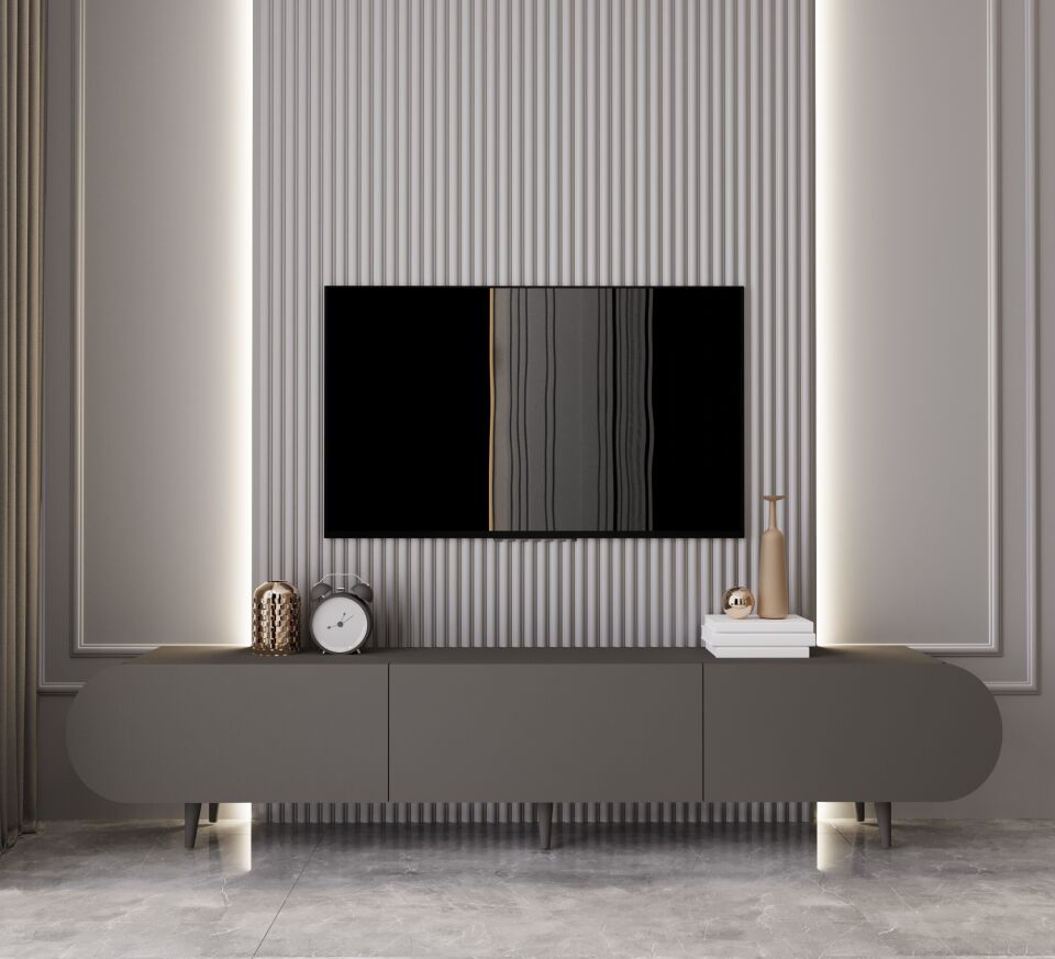 Regulus Mdf 3 Kapaklı Ahşap Ayaklı Country Tv Ünitesi 180 cm (4 renk seçeneği)