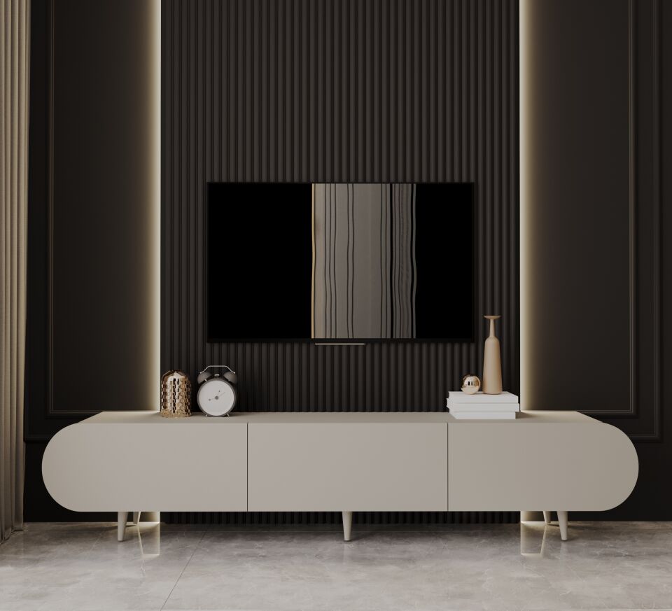 Regulus Mdf 3 Kapaklı Ahşap Ayaklı Country Tv Ünitesi 180 cm (4 renk seçeneği)