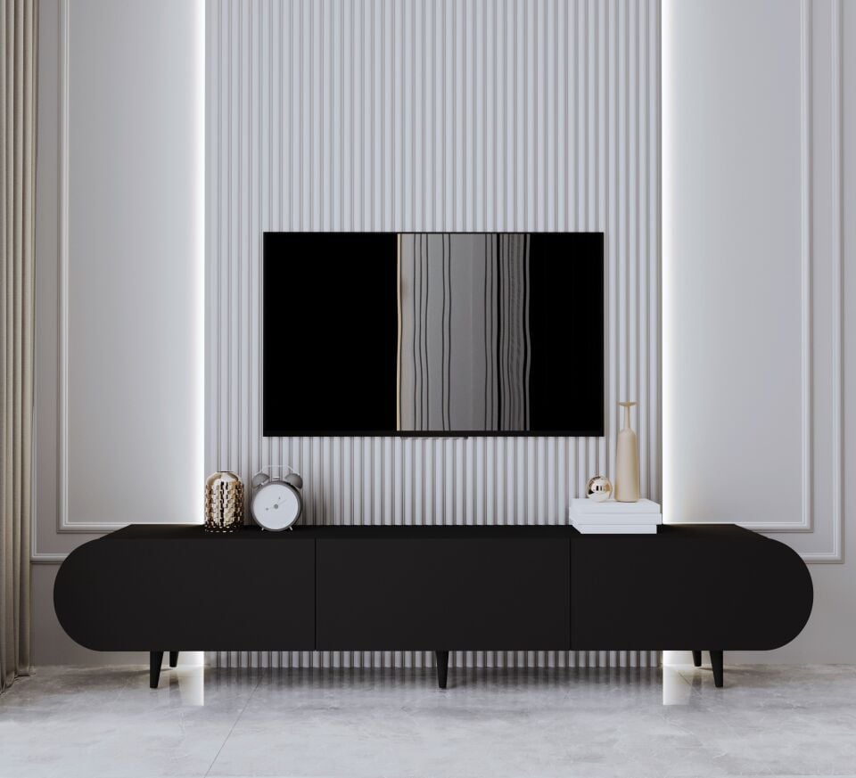 Regulus Mdf 3 Kapaklı Ahşap Ayaklı Country Tv Ünitesi 180 cm (4 renk seçeneği)