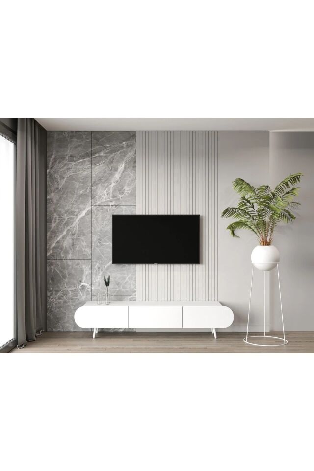 Regulus Mdf 3 Kapaklı Ahşap Ayaklı Country Tv Ünitesi 180 cm (4 renk seçeneği)