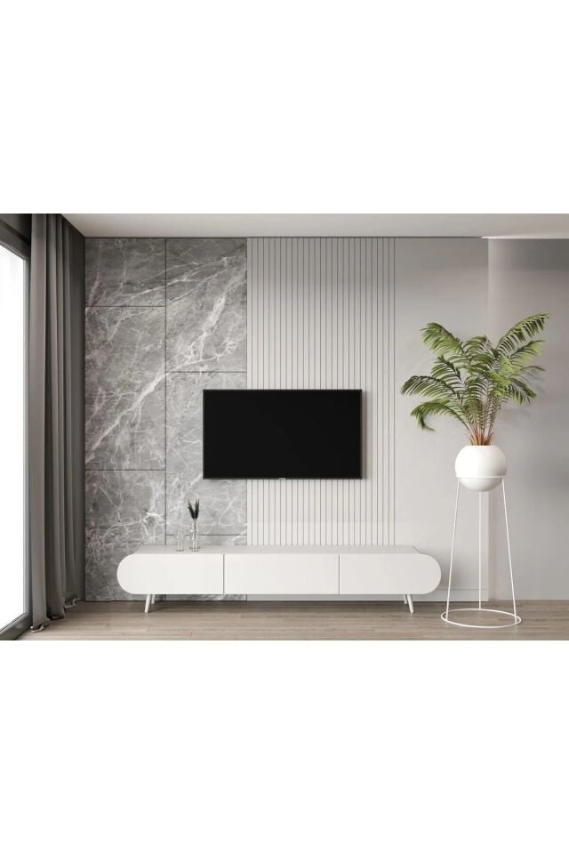 Regulus Mdf 3 Kapaklı Ahşap Ayaklı Country Tv Ünitesi 200 cm (4 renk seçeneği)