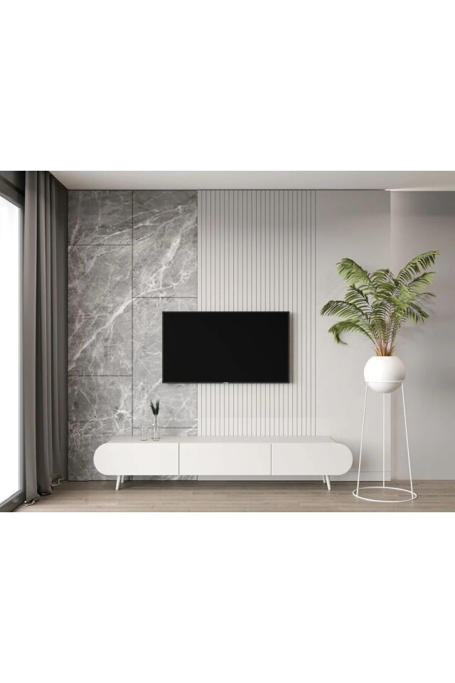 Regulus 200 cm Ahşap Ayaklı TV Ünitesi | Country 3 Kapaklı