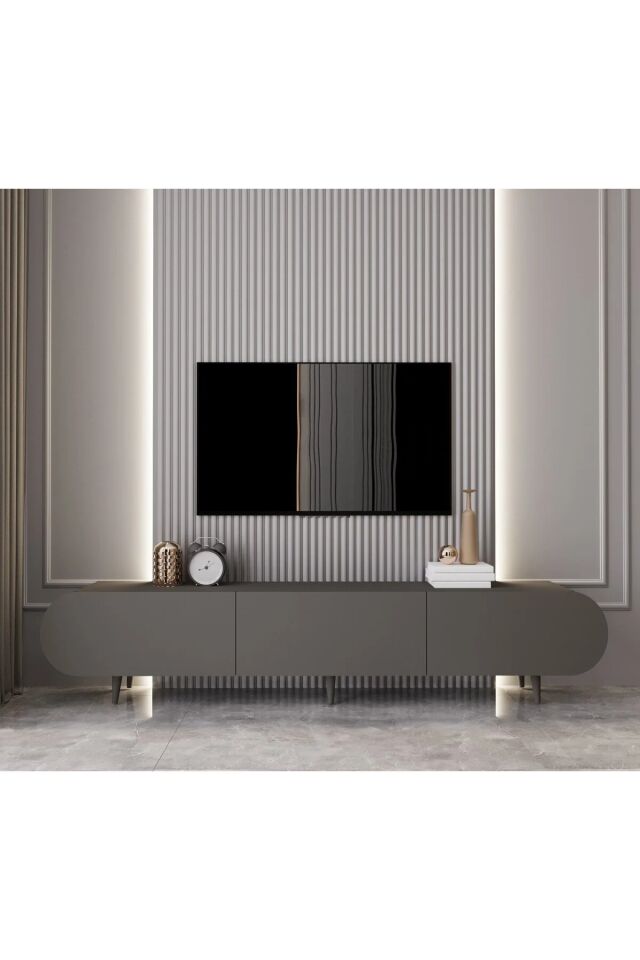 Regulus Mdf 3 Kapaklı Ahşap Ayaklı Country Tv Ünitesi 200 cm (4 renk seçeneği)